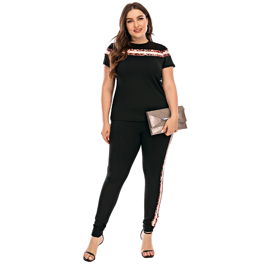 

Summer Plus Size Yoga Set Women's Clothing 2Piece Sport Short Sleeve T-Shirt+long Pants Leggings Fitness Workout TrackSuit D30