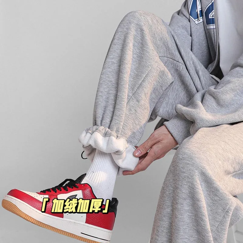 

Winter Plus Velvet Sweatpants Men Warm Fashion Multicolor Casual Pants Men Streetwear Loose Straight Pants Mens Trousers S-2XL