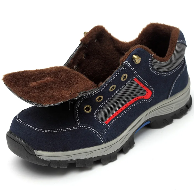 blue with fur ROXDIA/брендовые рабочие и защитные ботинки размера плюс 39-48 для мужчин и женщин; ударопрочная Мужская и женская обувь из натуральной кожи со стальным носком; RXM114 - Цвет: blue with fur