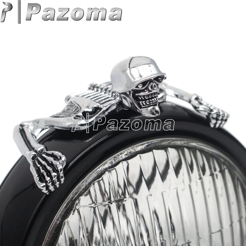 

Chrome Skull Headlight Visor Attached Skeleton Mudguard Decorative Figure Cafe Racer Fender Trim Housing Helmet Casco Decoration