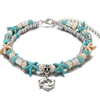 bohemian ankle bracelet 2 layer bracelet adjustable chain foot beach bracelet shell rice beads starfish retro chain