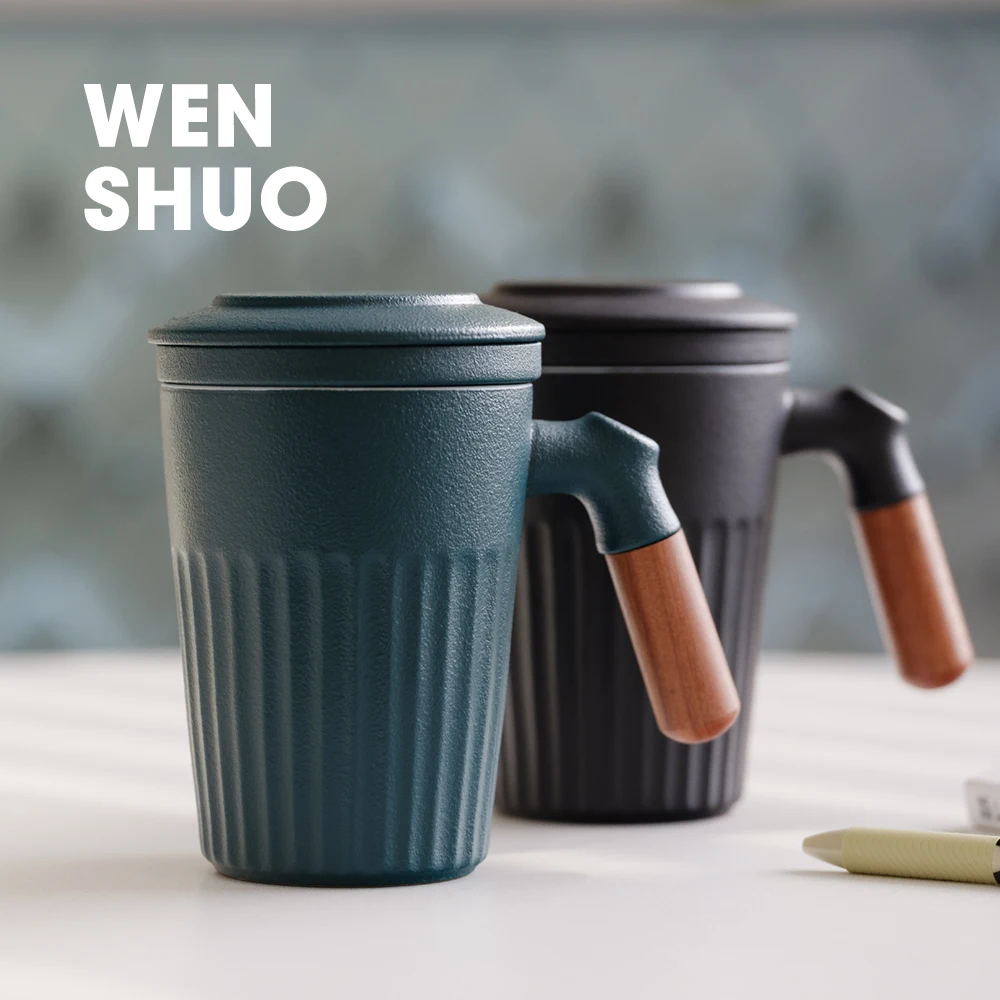 

Tea Infusion Mug with lid Chinese Ceramic Tea Cup Coffee Cup 350ml