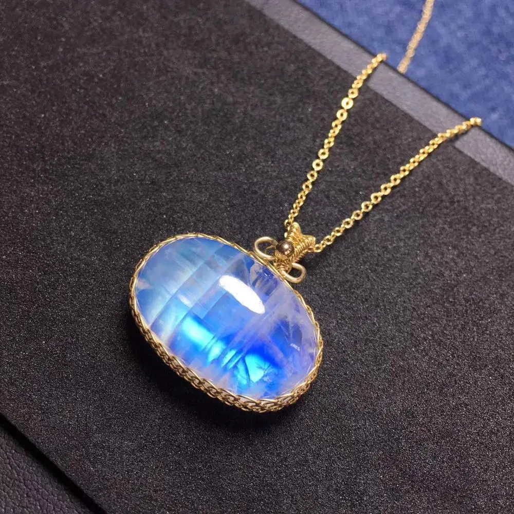 Ожерелье овальной формы с подвеской из натурального лунный камень синего цвета