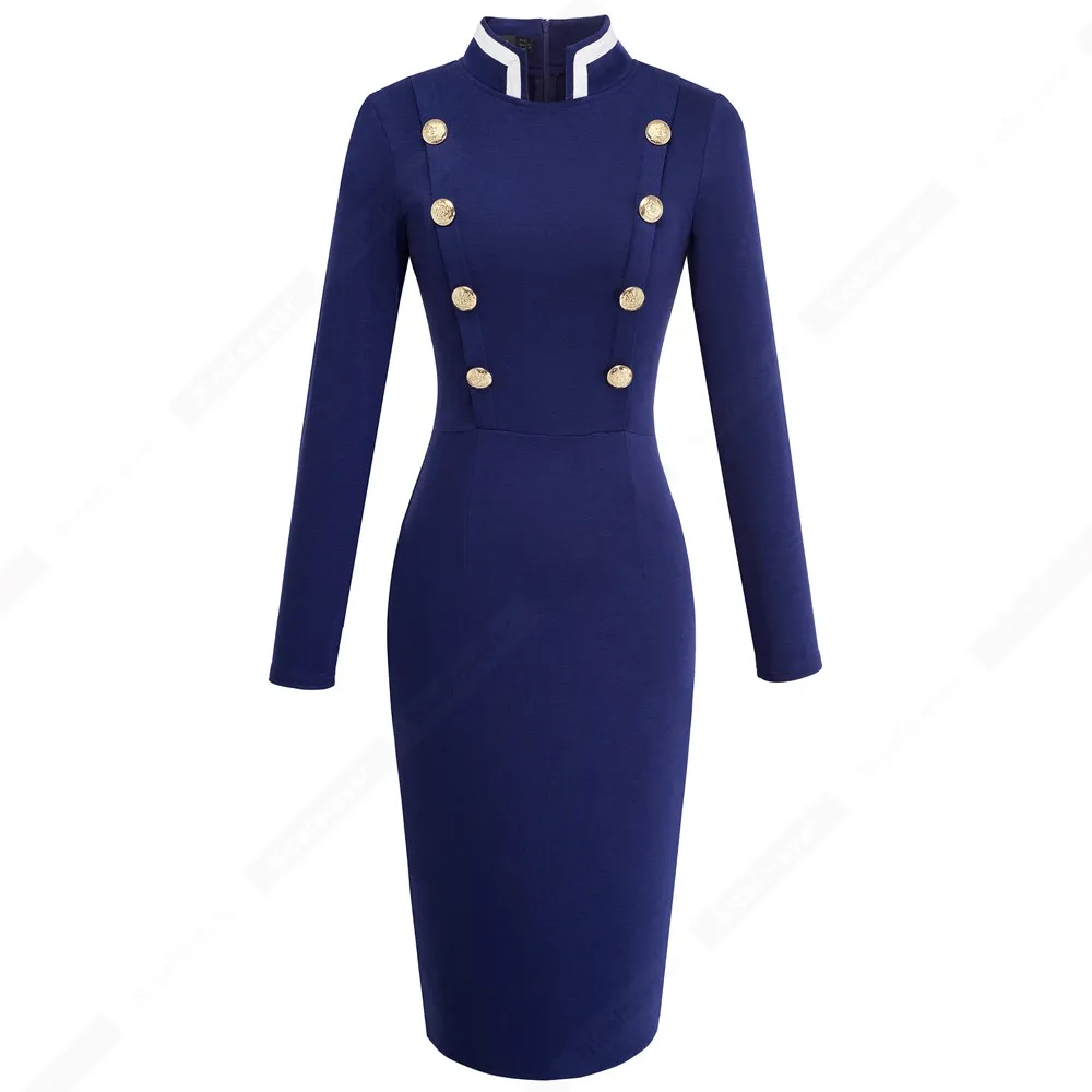 Женское Деловое платье с длинным рукавом повседневное винтажное облегающее на