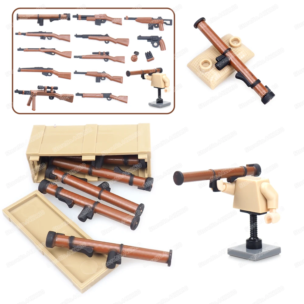 

US Army Military Bazuka Anti Tank Manual Spraying Bazooka Building Block WW2 Figures Weapons Equipment Model Child Gift Boy Toys