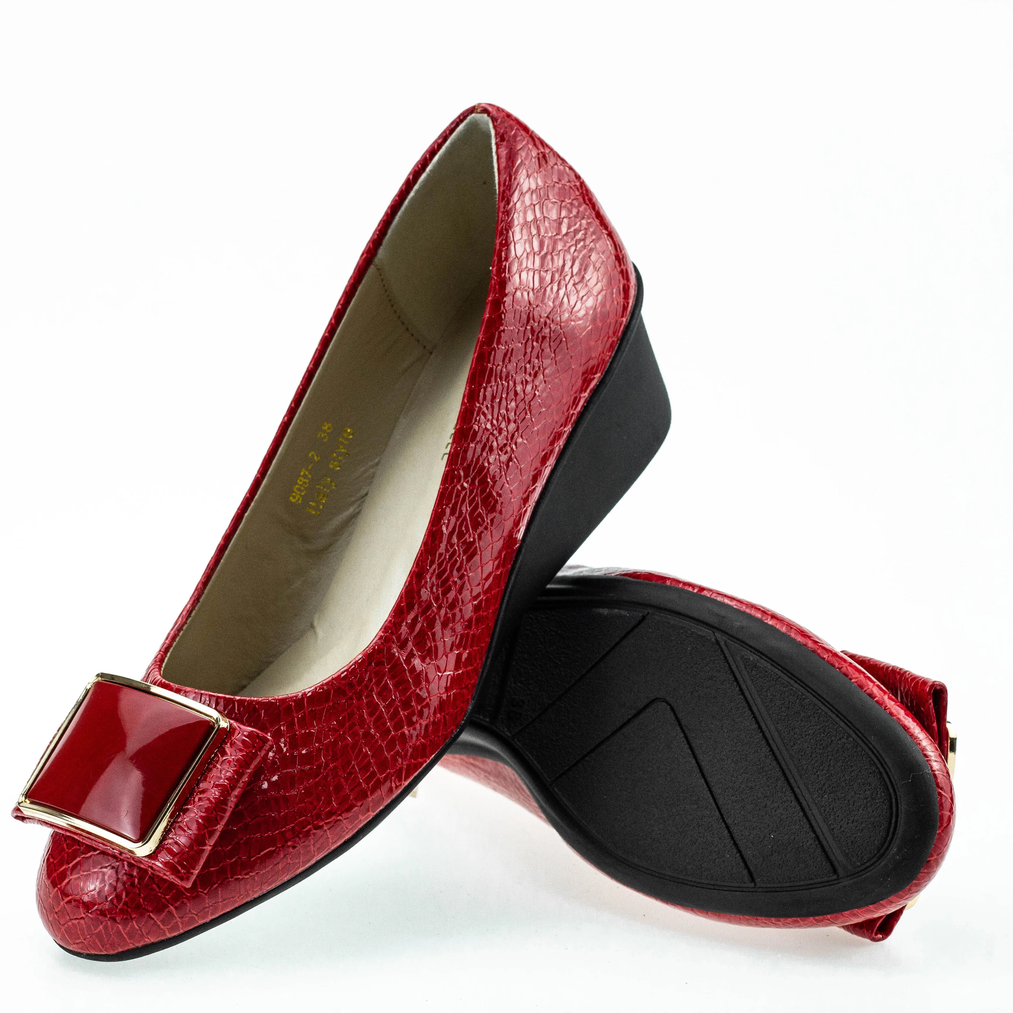 9087-2 Classic Silvery Women Shoes Square Buckle Ladies Ballet Shoes Sexy Slip on Loafers Female Footwear Woman Wedge Heels New