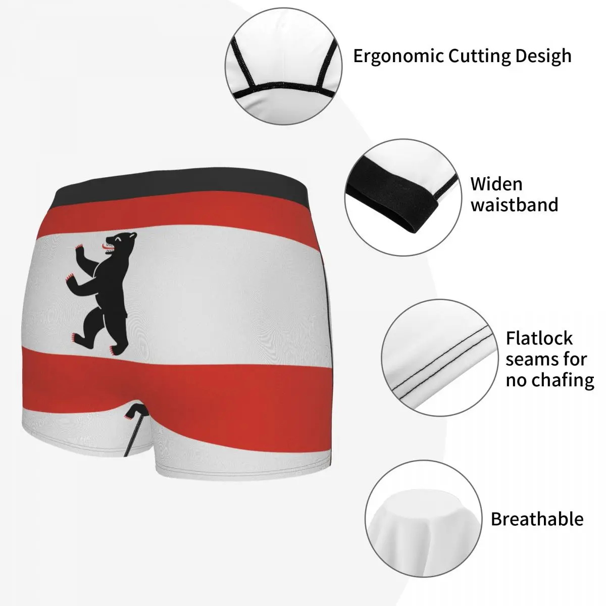 Flag Of Berlin Men's Boxer Briefs German states Funny Joke elastic pants for men