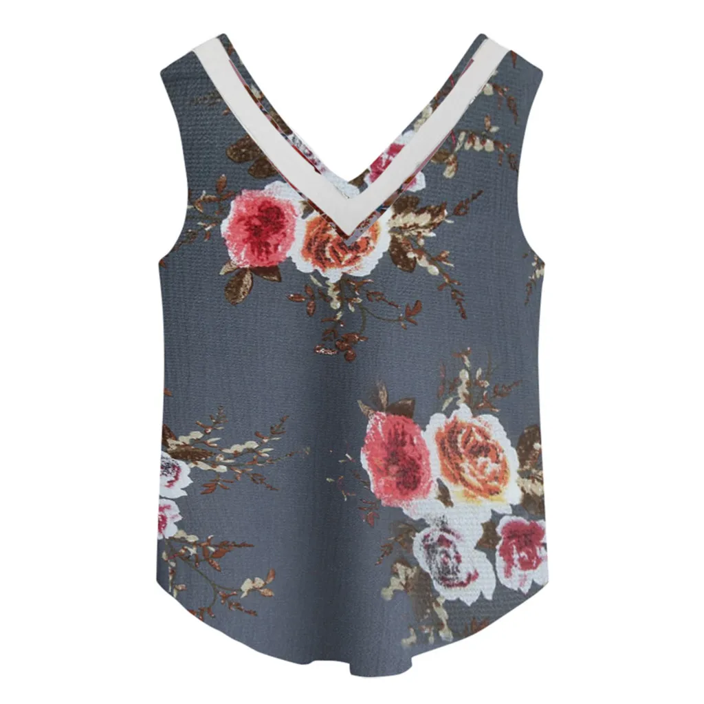 Женские цветочные топы Летние повседневные короткие футболки без рукавов топ с