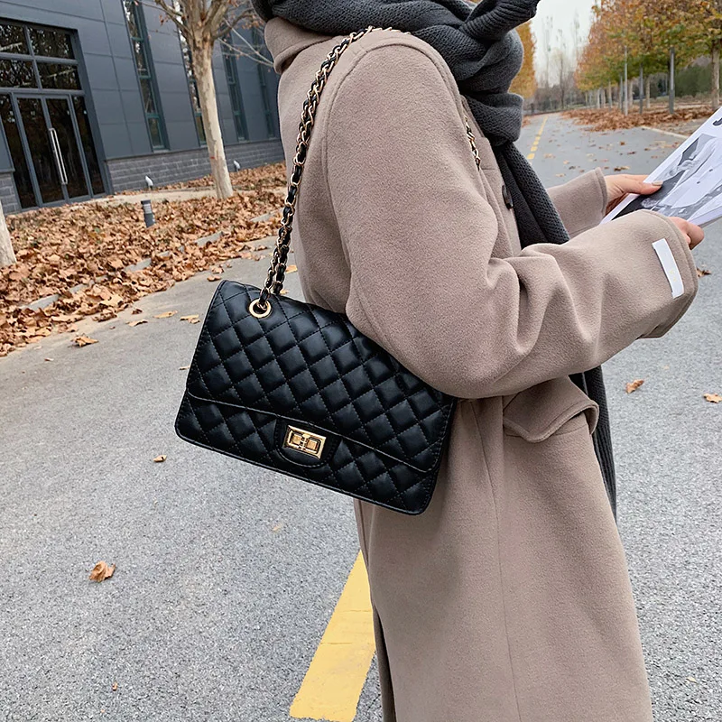 

Lingge Pattern Chains Strap Woman Bag Turn Hasp Small Flap Bag Fashion Cross Body Bags Good Quality Leather Shoulder Hand Bags