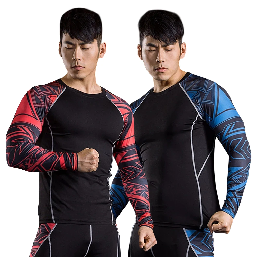

Мужской спортивный компрессионный костюм, футболка с длинным рукавом и леггинсы, 2 шт./компл.