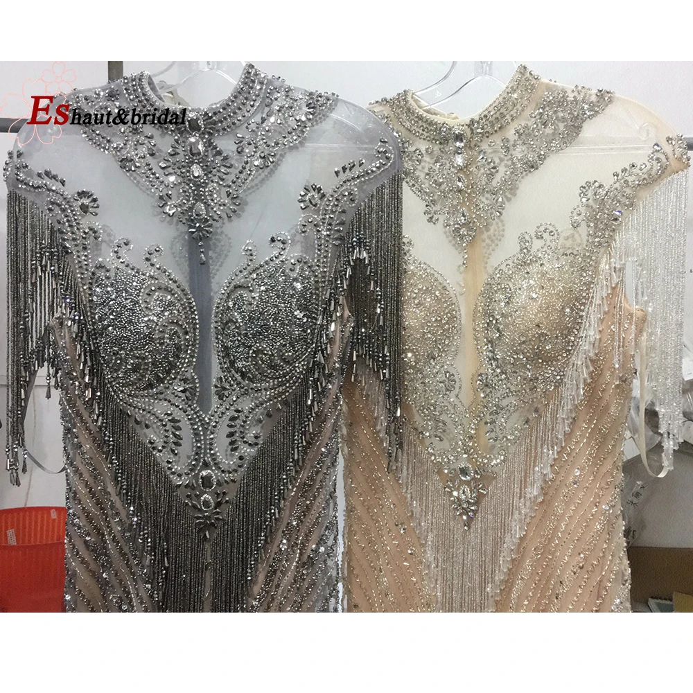 Дубай бисером кисточкой роскошное сексуальное высоким воротом вечернее платье