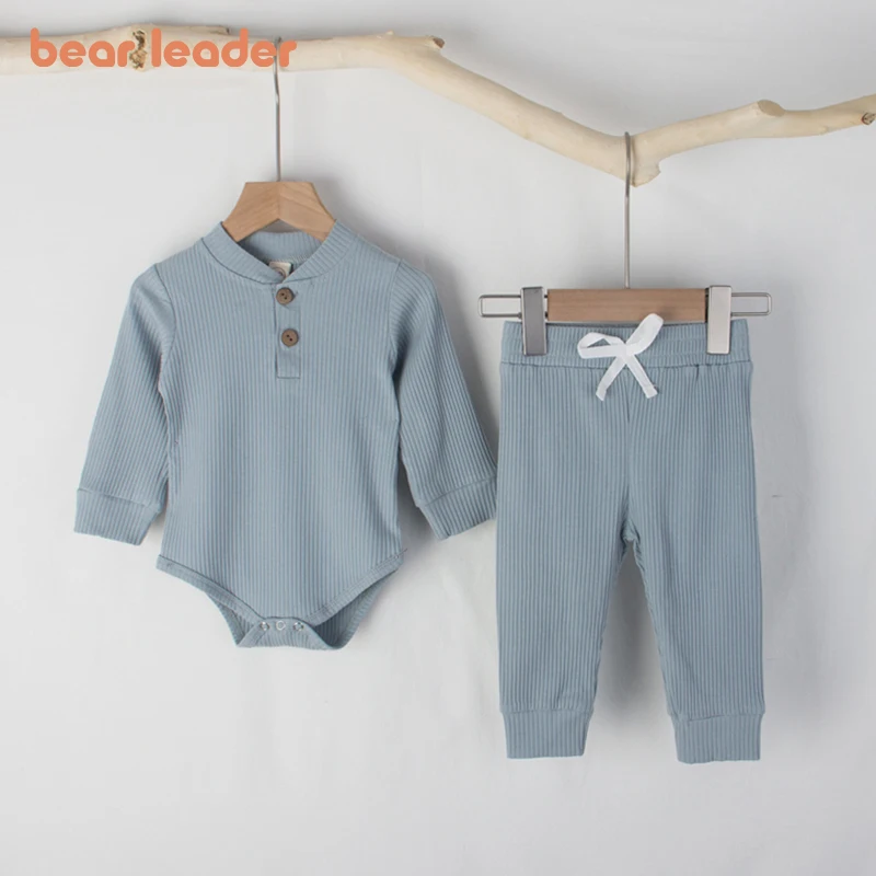 

Bear Leader Infant Newborn Baby Girls Boys Spring Autumn Ribbed Clothes Sets Long Sleeve Bodysuits Elastic Pants 2PCs Outfits