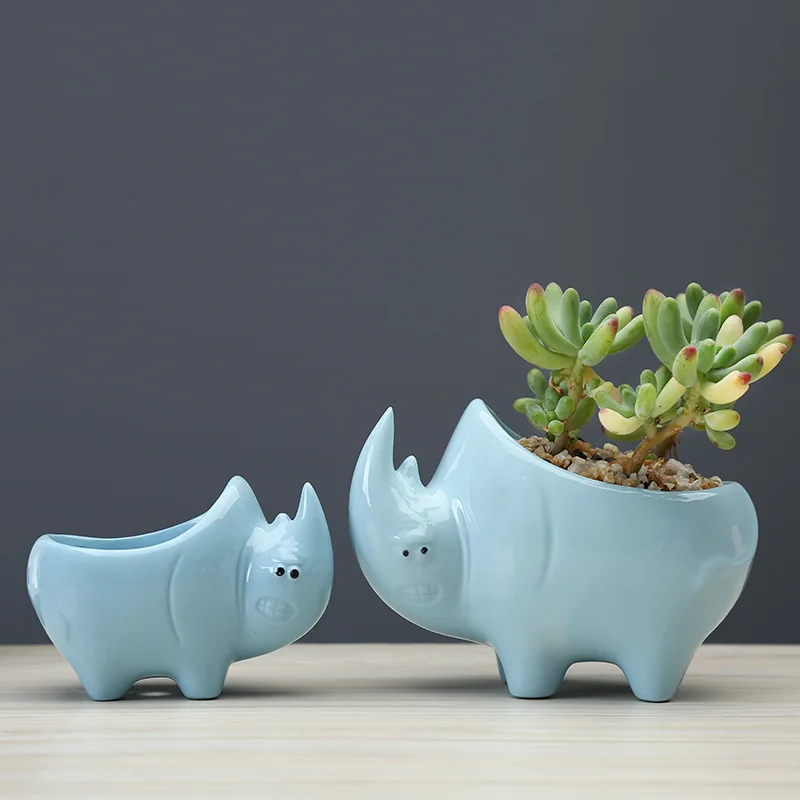 Милый мультяшный керамический миниатюрный носорог цветочный горшок фарфоровые