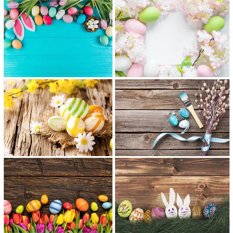 SHENGYONGBAO Spring Easter Photography Backdrop Rabbit Flowers Eggs Wood Board Photo Background Studio Props 210322CAW-02
