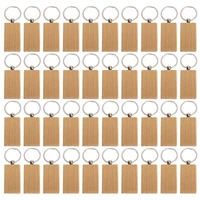 40pcs blank rectangle wooden key chain diy wood keychains key tags can engrave diy gifts