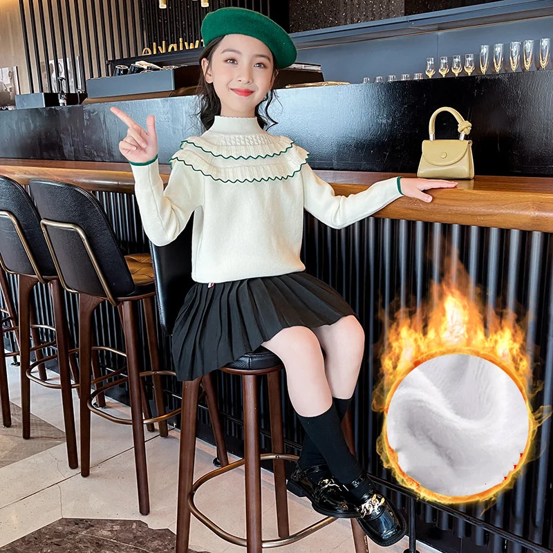 

Girls Boys Sweater Kids Coat Outwear 2022 Casual Plus Velvet Thicken Warm Winter Autumn Knitting Wool Cotton Formal Bottoming Ch