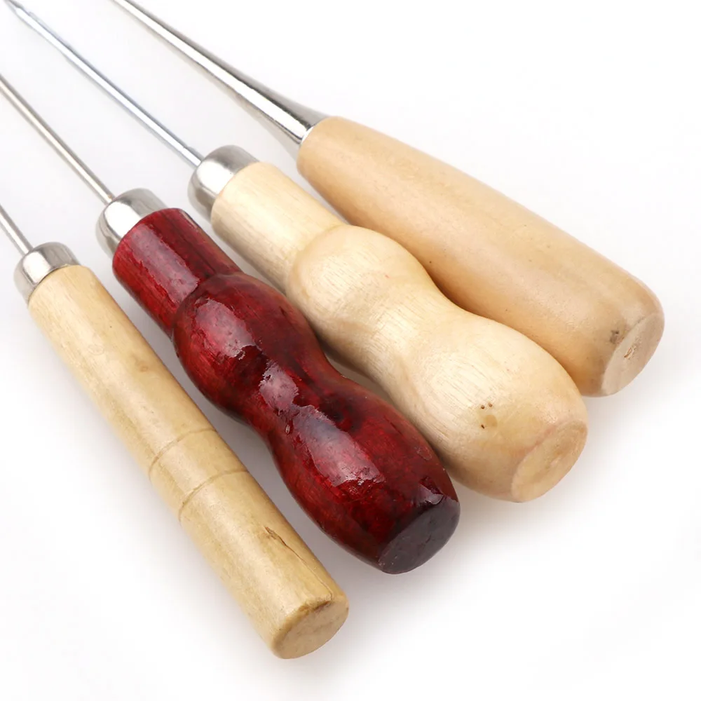 

4Pcs/set 4 Styles Boxwood Redwood Gourd Canvas Leather Sewing Shoes Wood Handle Tool Awl Hand Stitching Taper Needle Tool Craft