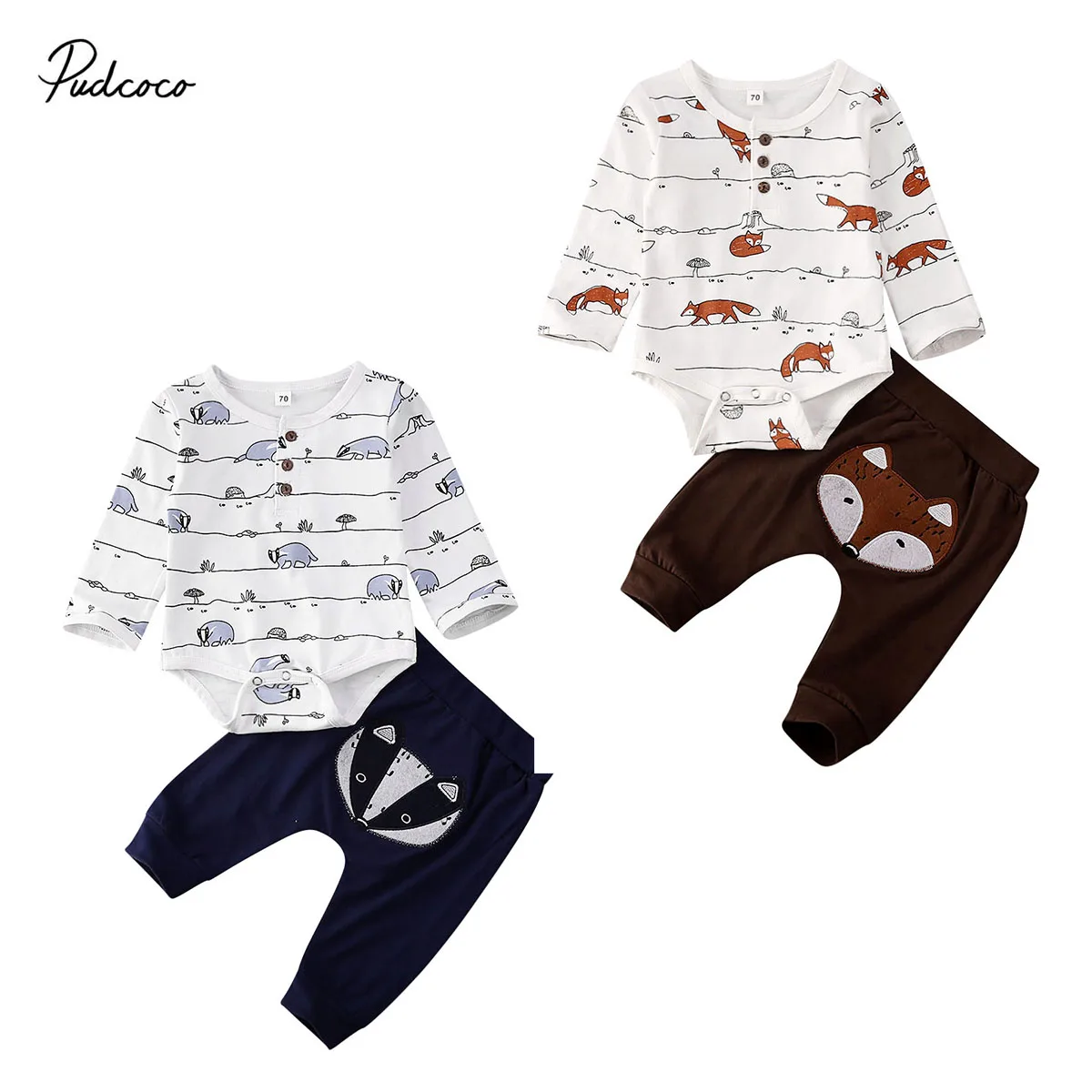 Детский комбинезон с длинным рукавом топ принтом лисы для новорожденных