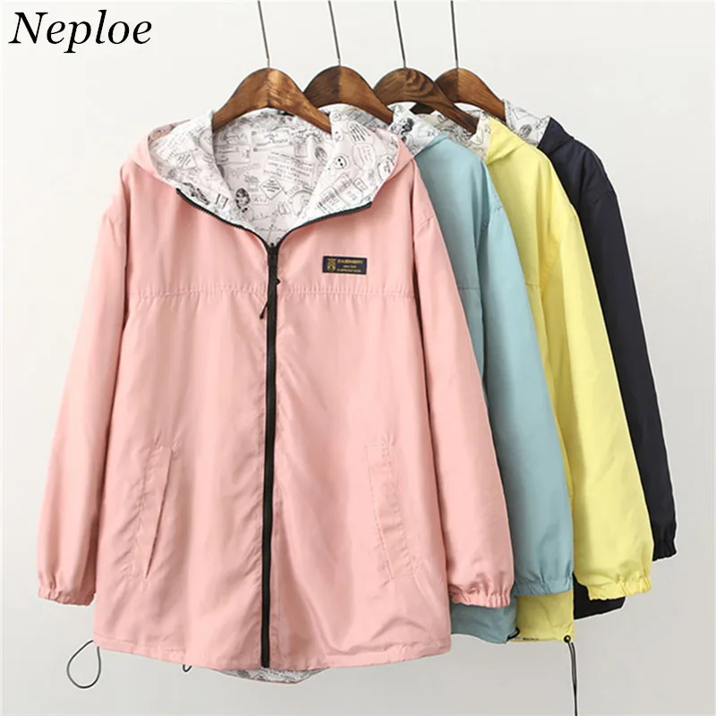 Neploe весна-осень 2019 модная женская куртка пальто с карманами на молнии капюшоном