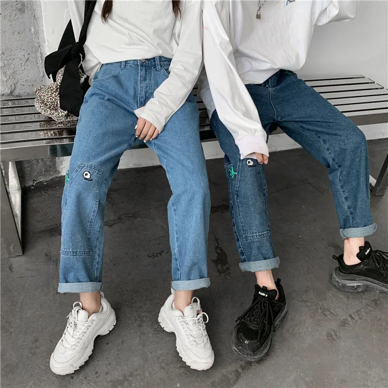 

Jeans Female 2019 New Pants Fashion Loose Straight Pants Streetwear High Waist Wild Wide Leg Pants Long Pants