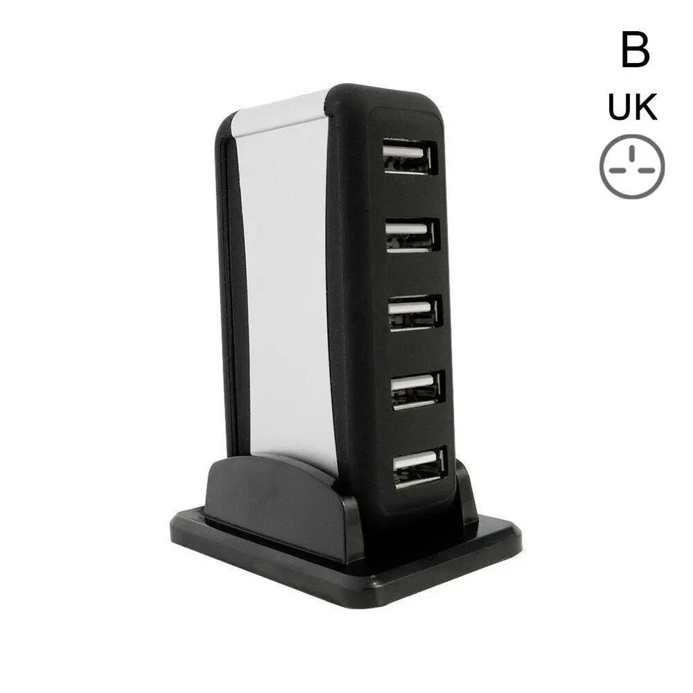 UK Вертикальный 7-Порты и разъёмы USB 2,0 usb-хаб высокого Скорость один основание сиденья и семь Порты usb-хаб сплиттер с Питание черный - Цвет: UK