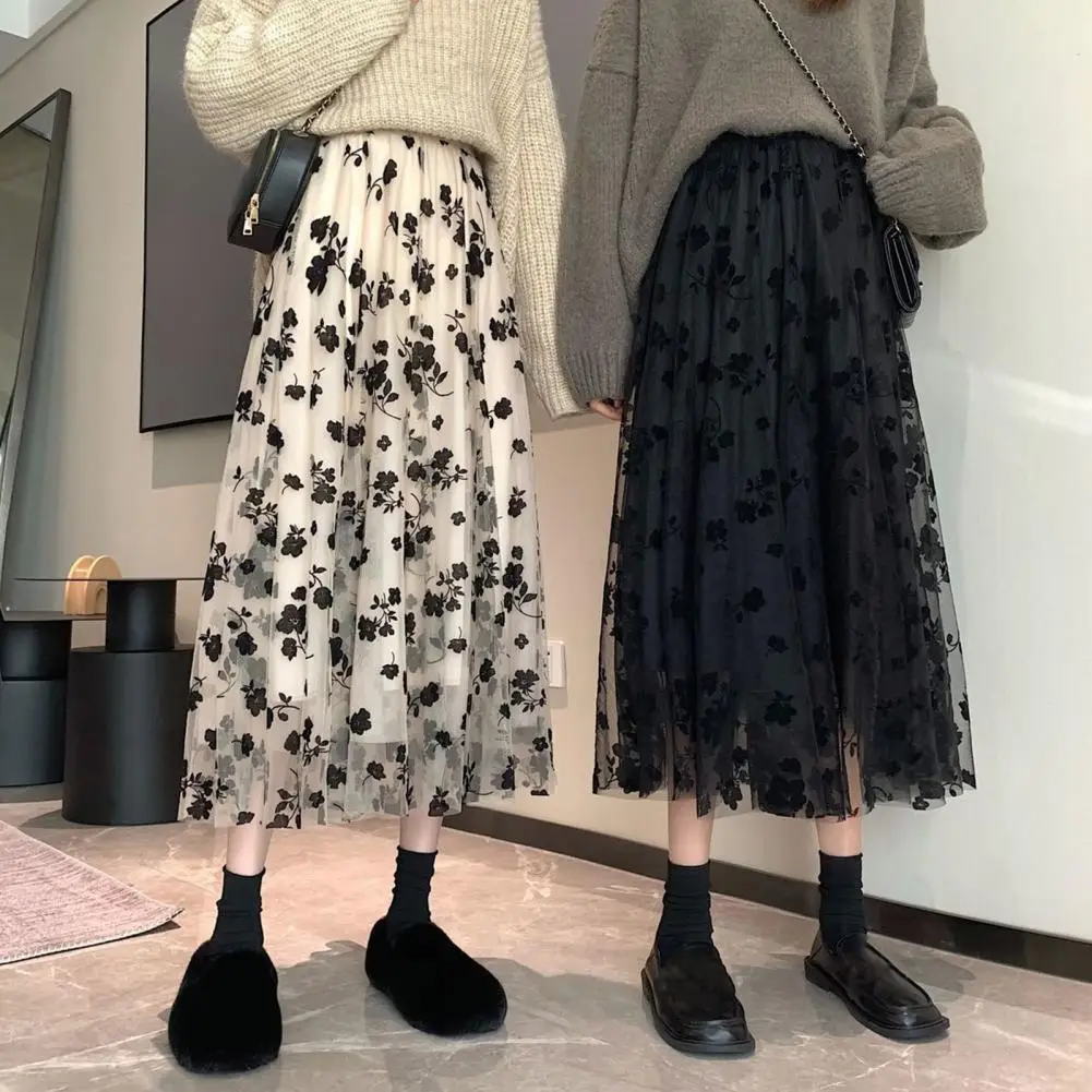 Женская плиссированная многослойная Юбка-миди с цветочным принтом | одежда