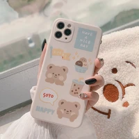 ins korean illustration bear cartoon phone case for iphone 12 mini 11 pro max case cute cover for iphone xs max xr 7 8 plus case