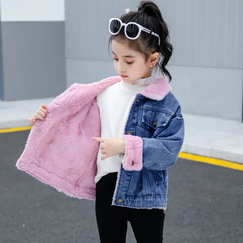 Джинсовая куртка для девочек сезон осень-зима кашемировое утепленное пальто