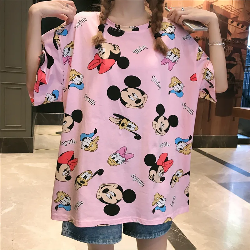 

New Summer T Shirt Women Minnie Mickey Print Clothing White Loose Cartoon Big Size Tshirt Casual Fashion Tee Shirts Cute Tops
