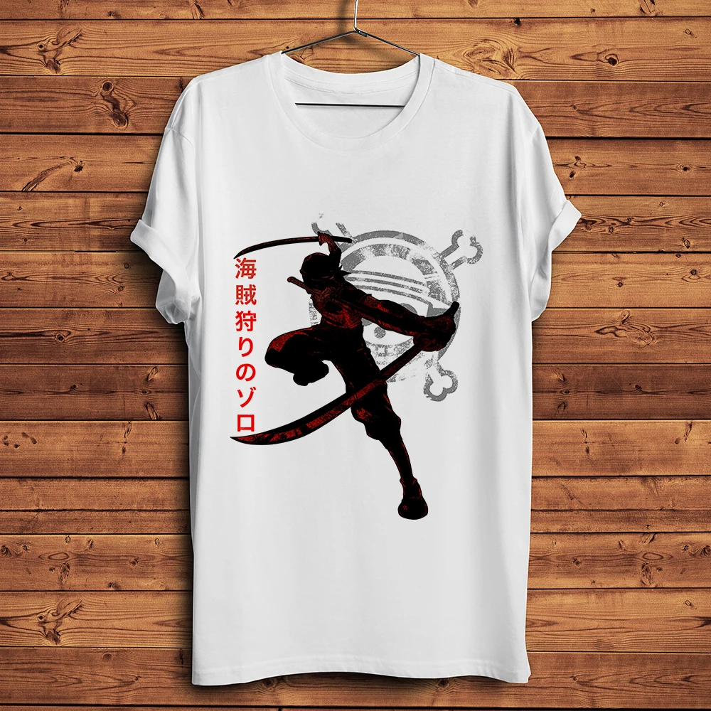 

Забавная Мужская футболка с рисунком пиратского охотника ророноа Зоро, белая Повседневная мужская футболка с короткими рукавами, уличная о...