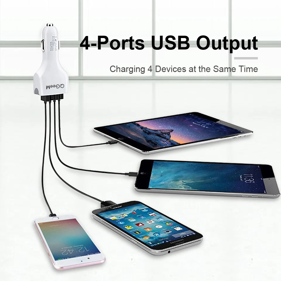 QGEEM 4USB QC 3,0 Автомобильное зарядное устройство Быстрая зарядка 3,0 Зарядка для телефона Автомобильное быстрое зарядное устройство 4 порта USB Автомобильное портативное зарядное устройство для iPhone Xiaomi