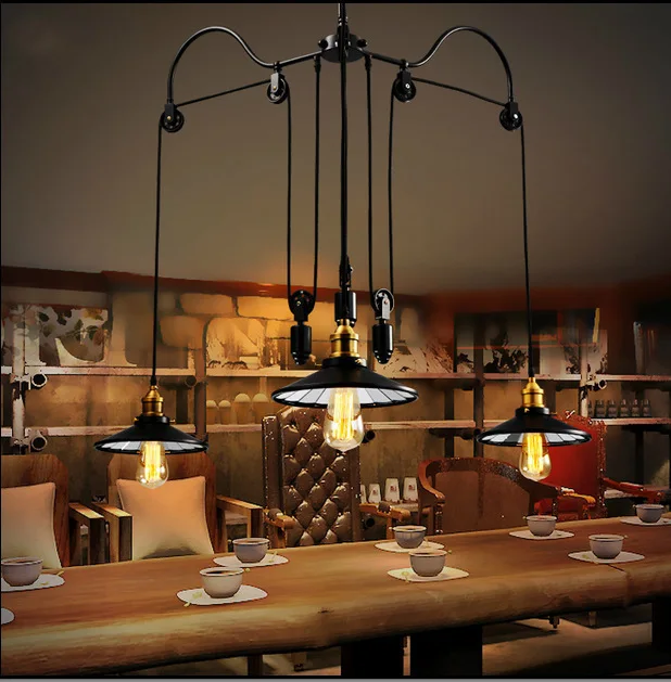 American Simple Country Art Restaurant Living Room Individual Bar Desk Industrial Retro Trident Lifting Chandelier luminaire | Освещение