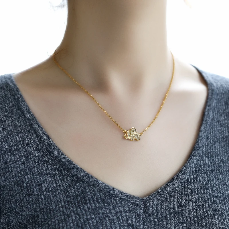 

Zircon Elephant Pendant Necklace Crystal Inlay Golden Stainless Steel Chain Woman Jewelry Girl Birthday Children's Day Gift
