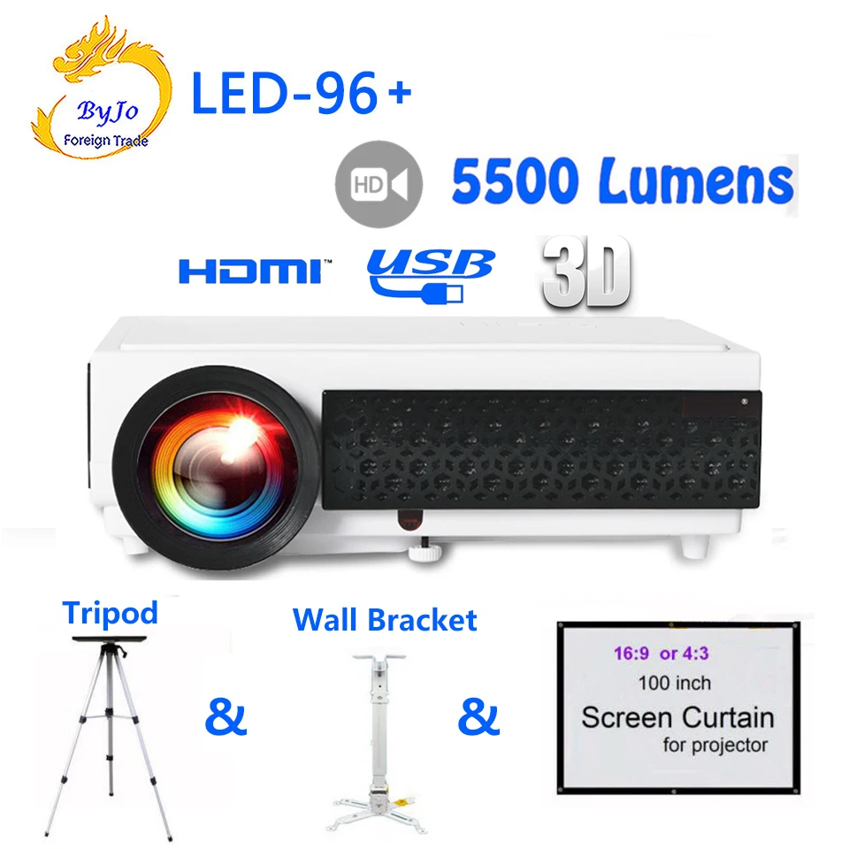 Светодиодный проектор Poner Saund LED 96 + 1080P 5500 люмен с занавеской или подставкой HDMI