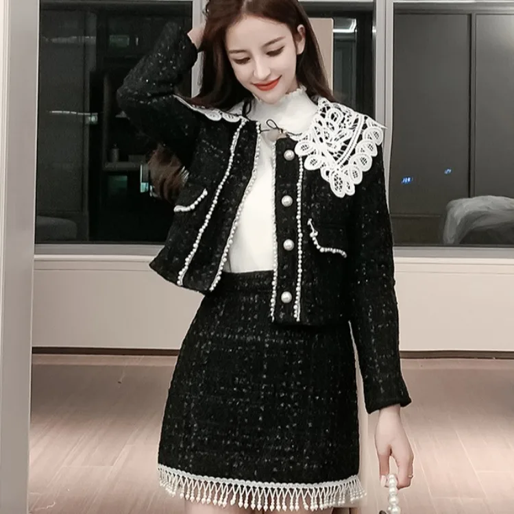 

Autumn and Winter Suit Female 2021 Autumn Fashion Pearl Tweed Temperament Suit Small Autumn and Winter