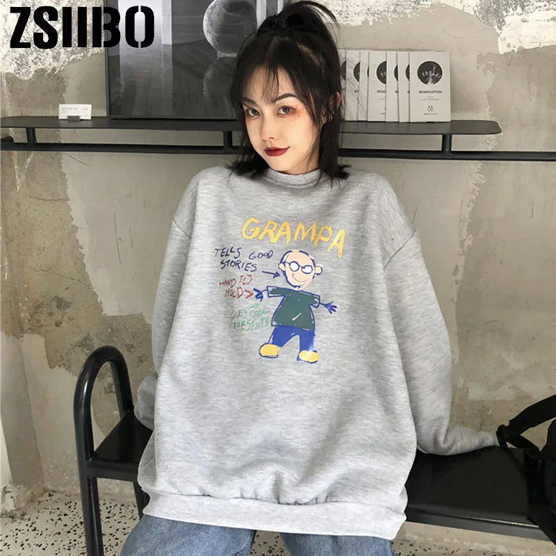 Женский свитшот с милым мультяшным принтом и надписью Модный пуловер в стиле