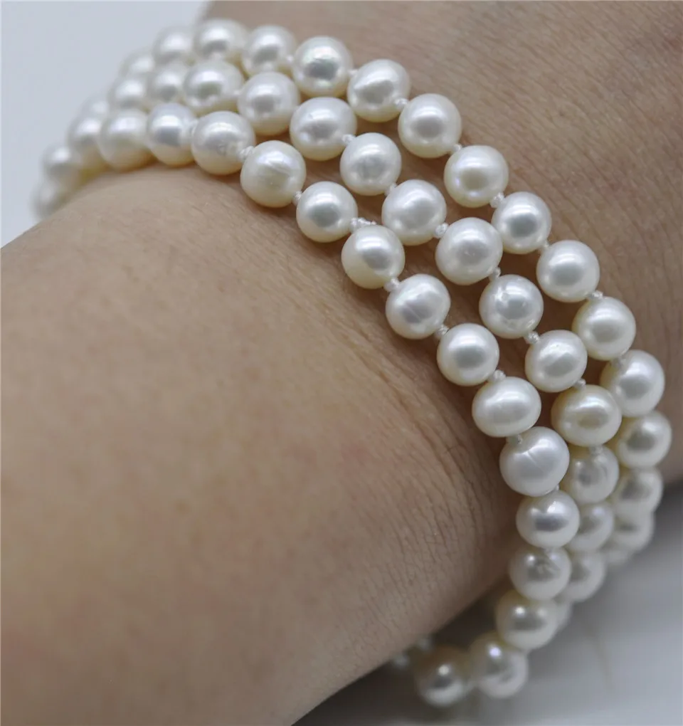 

HABITOO Triple Strands 6-7mm South Sea Gold White Pearl Bracelet 7.5-8inch 925s Bangle Jewelry Bracelets for Women Gift