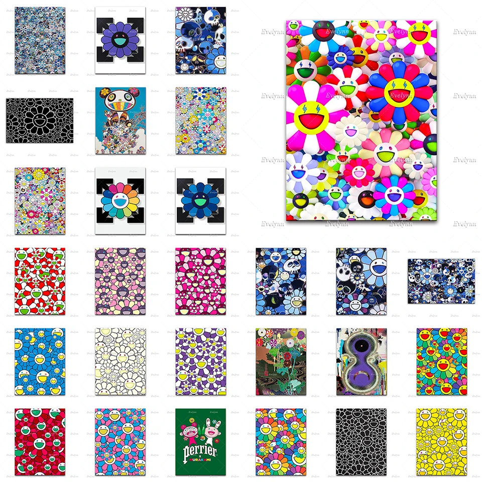 

Japanese Art Posters,Japanese Takashi Prints "Happy Flower" Skulls ,Japanese Art Living Room Decor Canvas Nordic Wall Art Prints