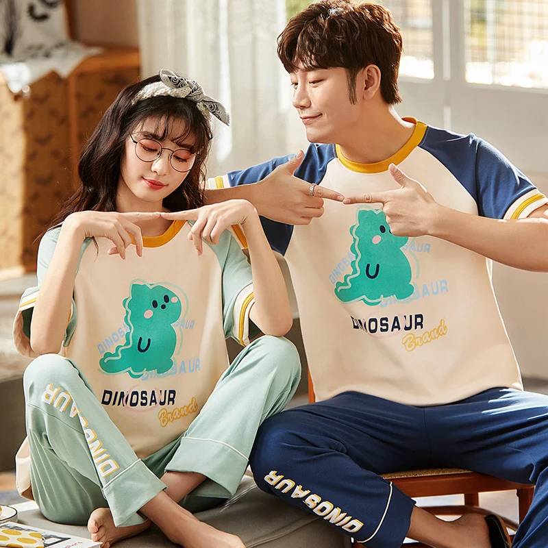 Couples pijamas set Women's pajamas Man Sleepwear Cotton Pajamas with pant sleep tops pijama mujer conjuntos de pijama Free ship