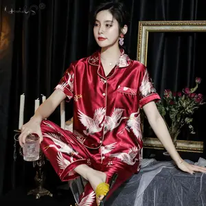 Женская атласная пижама, Цветочный Шелковый пижамный комплект