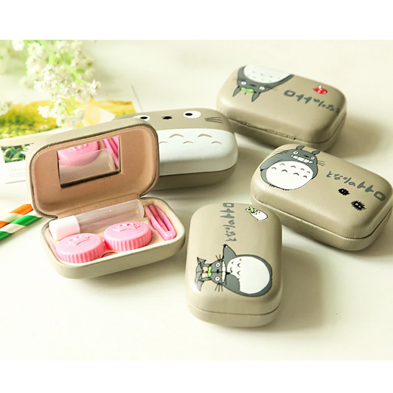 Lymouko новый дизайн мультяшный сосед Тоторо с зеркалом ПУ Чехол для контактных линз