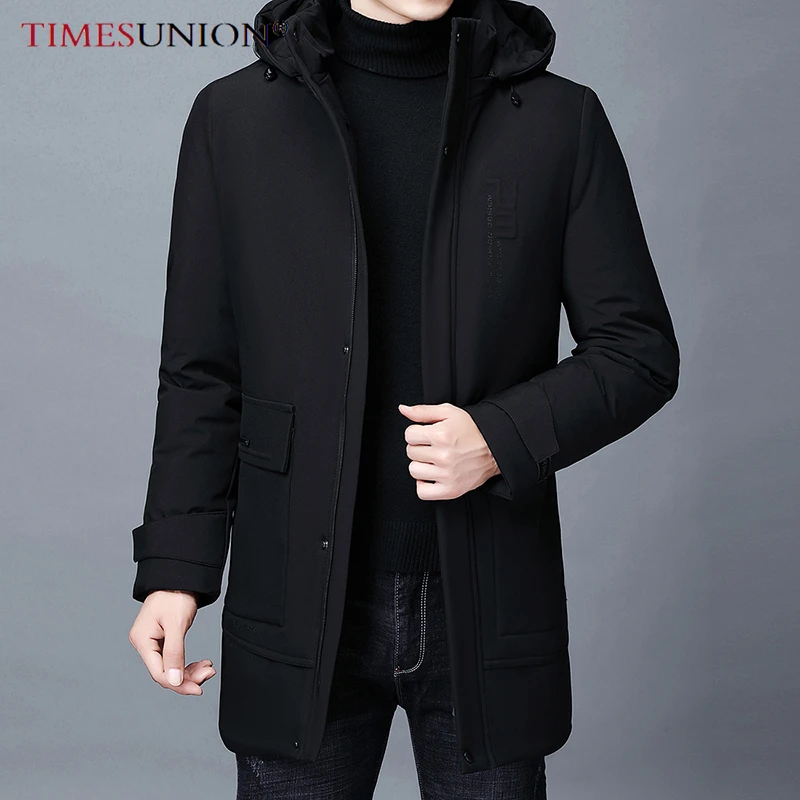 Модные мужские парки средней длины с капюшоном повседневные утепленные