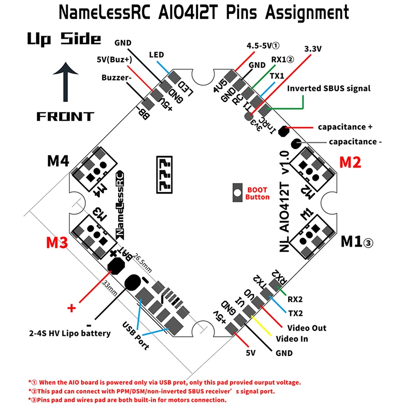 Контроллер полета namelesrc AIO412T F4 AIO F411Flight + 12A ESC 2 4S HV DShot600 для дрона зубочистки DIY FPV
