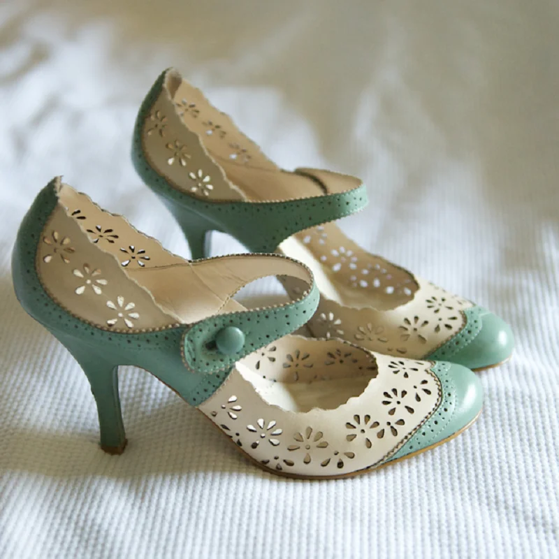 Туфли-лодочки женские на высоком каблуке пикантные сандалии с перфорацией броги