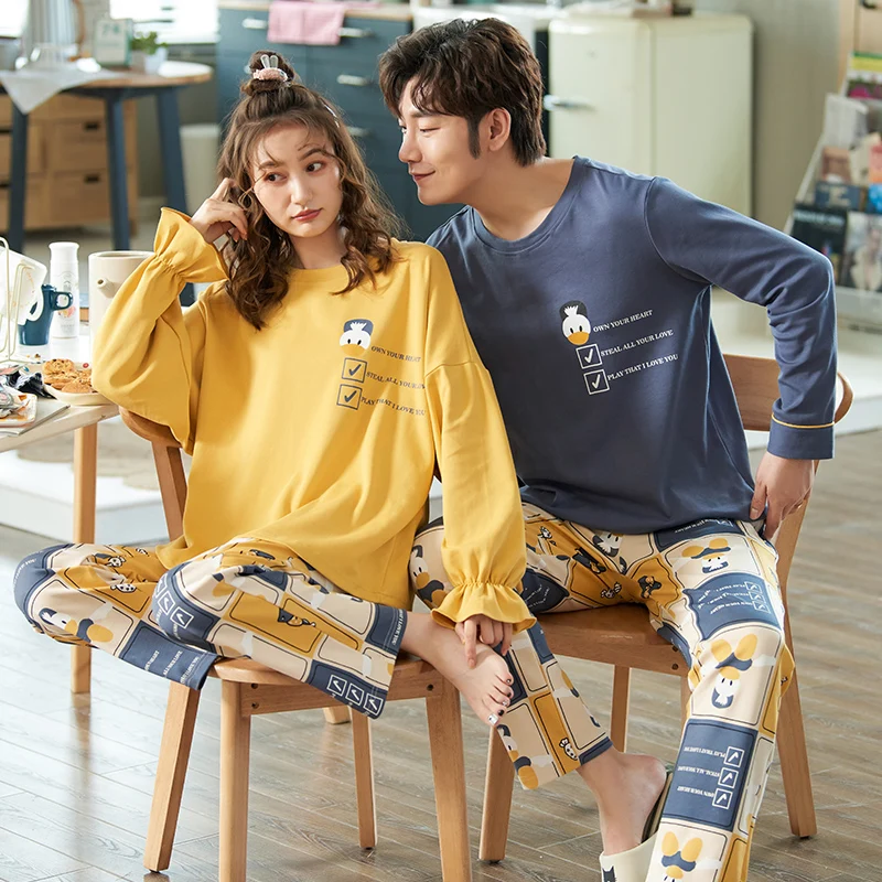 Пижама для влюбленных Новинка Осень-зима хлопковые парные пижамные комплекты с