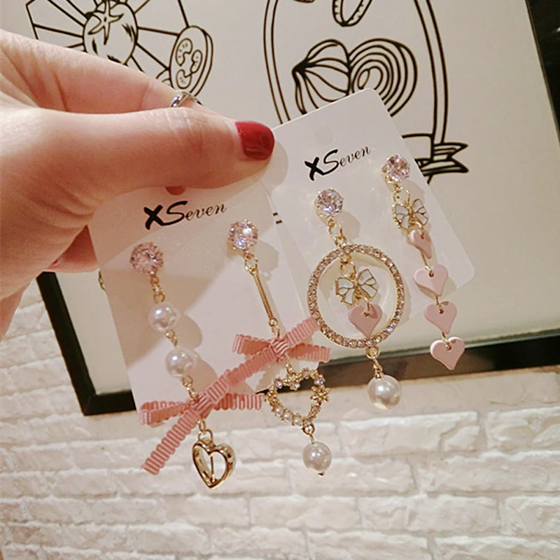 Корейские шикарные милые розовые круглые Асимметричные Длинные серьги с