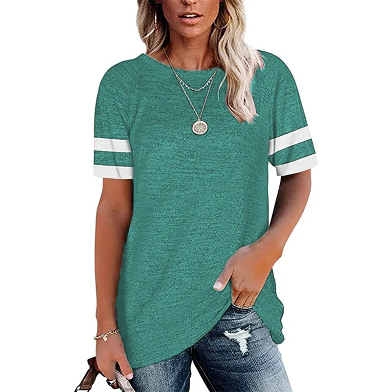 

Top Women's t-shirts summer traf solid color stitching round neck pullover short sleeve harajuku street casual y2k woman tshirts