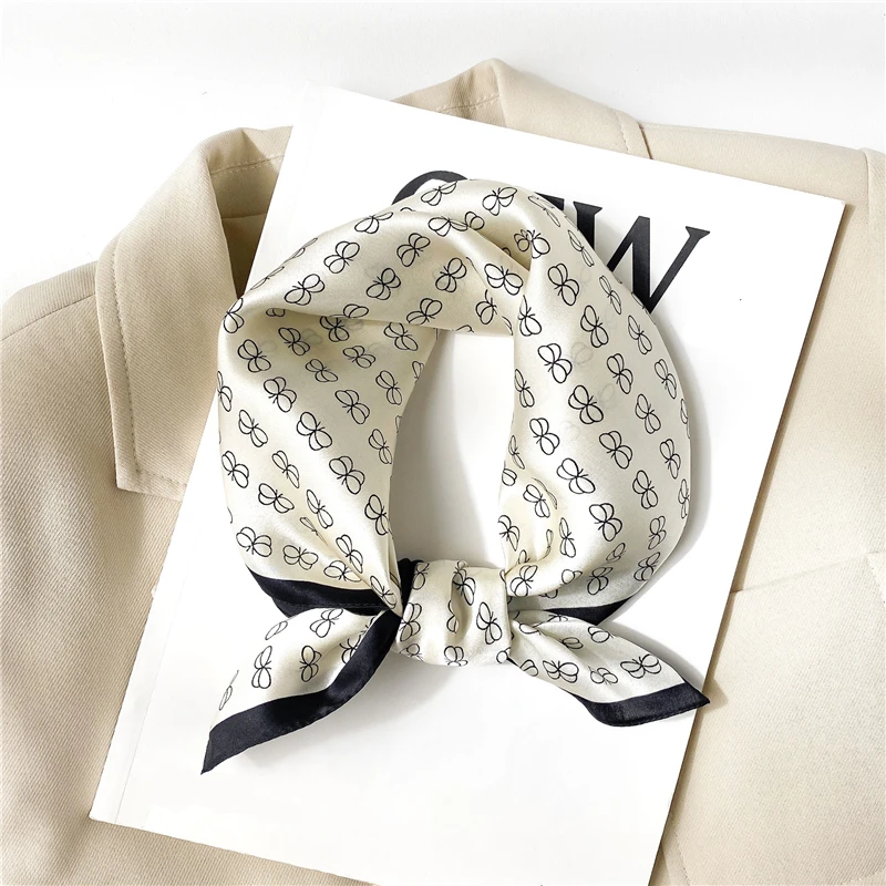 

2022 New Square Scarf Women Print 100% Neckerchief Female Headband Bandana Hair Hand Wrist Foulard Small Echarpe Hijab