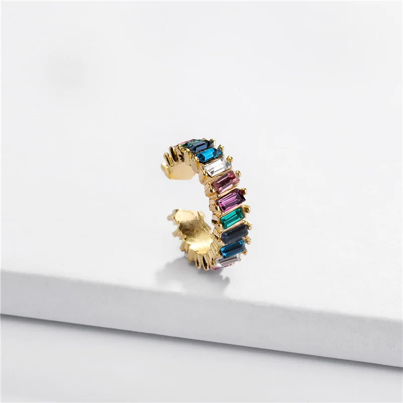 Clip Earring Pave Crystal Jeweled Colorful Ear Cuff Geometric C Shape Earclip Ladies Ear Cuff Fashion Brand Women Jewelry
