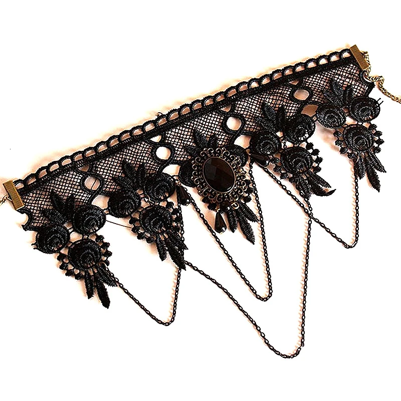 

Boho Charms Punk Style Wedding Party Black Lace Choker Bohemian Beads Tassels Chain Pendant Necklace For Women Jewelry Vintage